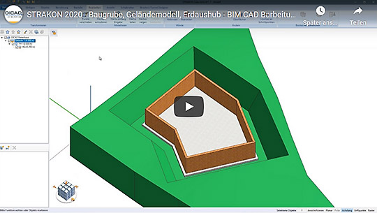Wideo Wykop, model terenu, wykop, zbocze - Edycja BIM CAD (DE)